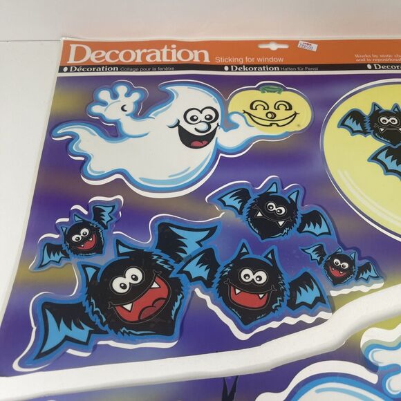 VTG Halloween Clings Window Decorations Reusable Static STICKERS Ghosts Bats - Picture 2 of 7